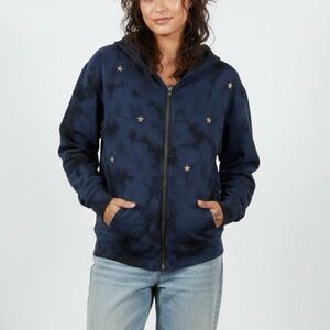 CHRLDR Cheerleader Blue Black Tie Dye Embroidered Gold Star Hoodie Sweater M